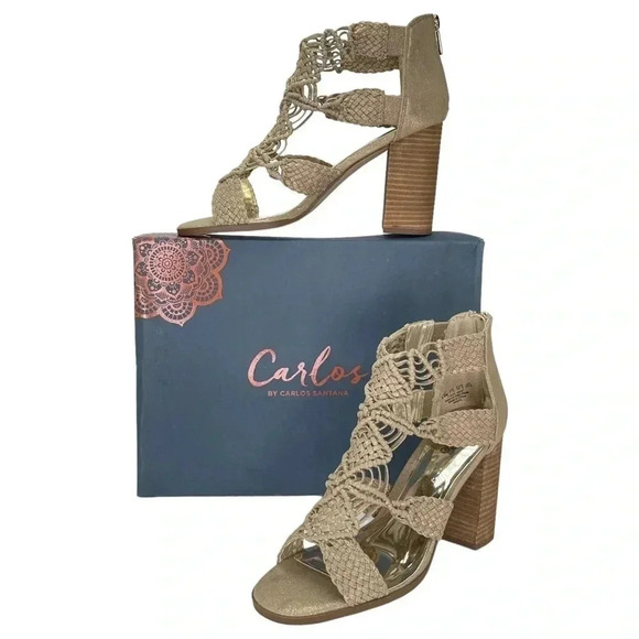 Carlos Santana Nadia Gold Metallic Woven Fabric Womens Heels Size 9.5M - Picture 9 of 11